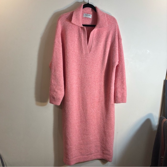 SMASH + TESS Sz M-L Collared Knit Sweater Dress Midi Length Long Sleeve Pink - Picture 1 of 8